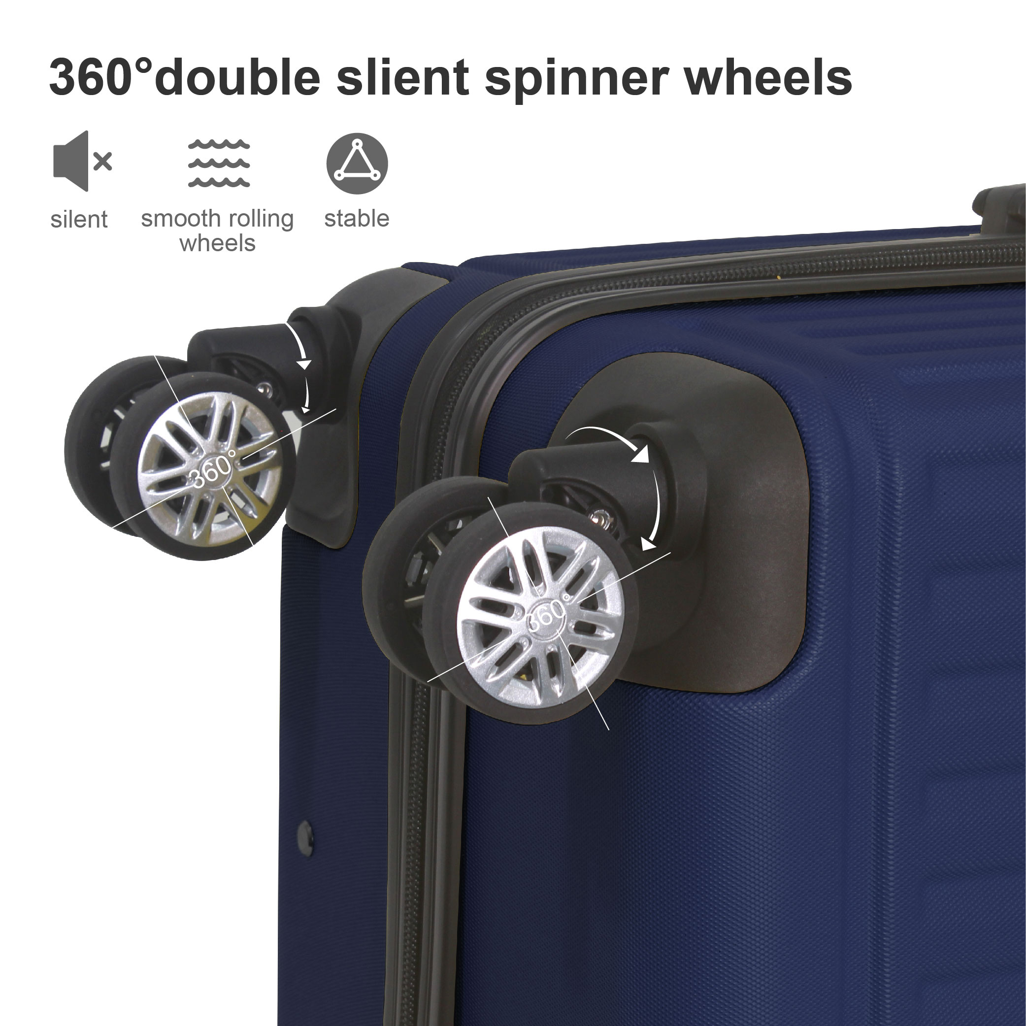 Blue 3-Piece Premium ABS Luggage Set-20", 24", And 28" Suitcases With Multi-Position Handle, Silent Spinner Wheels, And TSA-Approved Lock-Durable, Stylish, And Spacious Travel Gear_voghion.com